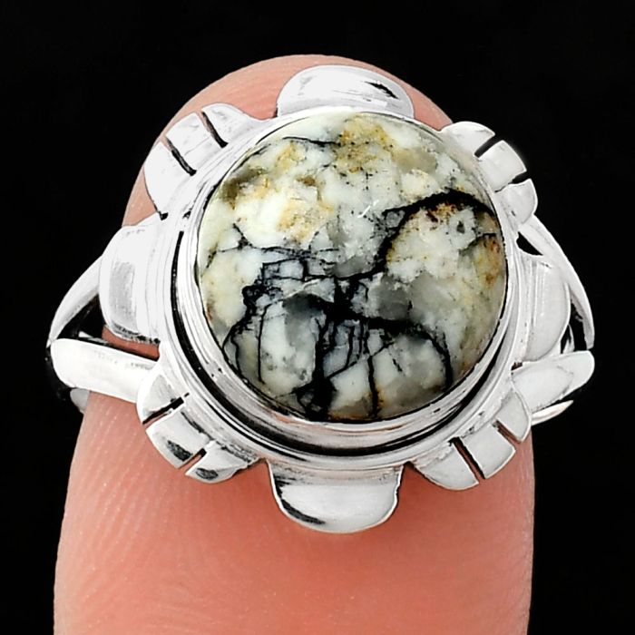 Authentic White Buffalo Turquoise Nevada Ring size-9 EXR02194 R-1342, 11x11 mm