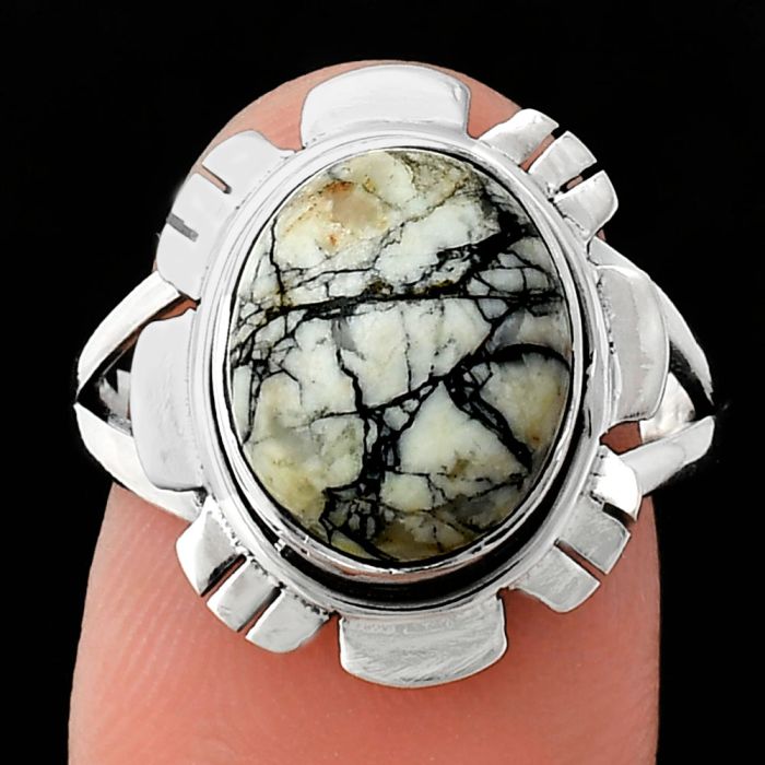 Authentic White Buffalo Turquoise Nevada Ring size-8 EXR02197 R-1342, 10x12 mm