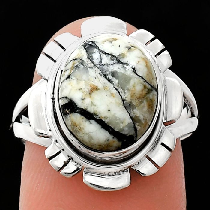 Authentic White Buffalo Turquoise Nevada Ring size-8 EXR02198 R-1342, 10x12 mm