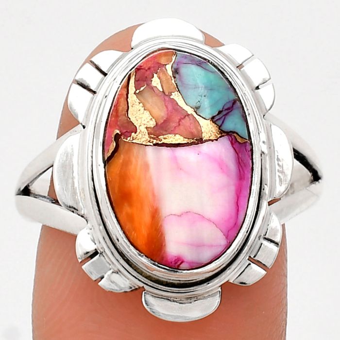 Kingman Orange Dahlia Turquoise Ring size-10 EXR02200 R-1342, 10x15 mm