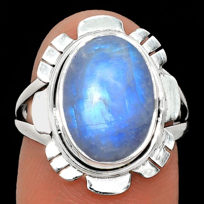 Rainbow Moonstone Ring size-7 EXR02221 R-1342, 10x13 mm