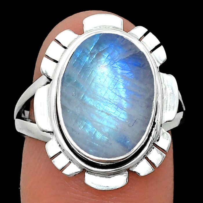 Rainbow Moonstone Ring size-8 EXR02223 R-1342, 10x14 mm