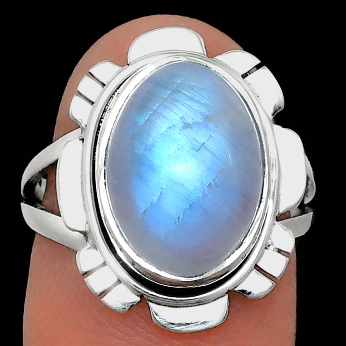 Rainbow Moonstone Ring size-7 EXR02227 R-1342, 10x13 mm