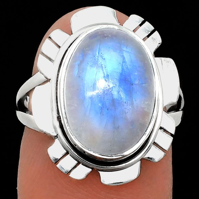 Rainbow Moonstone Ring size-7 EXR02228 R-1342, 10x14 mm