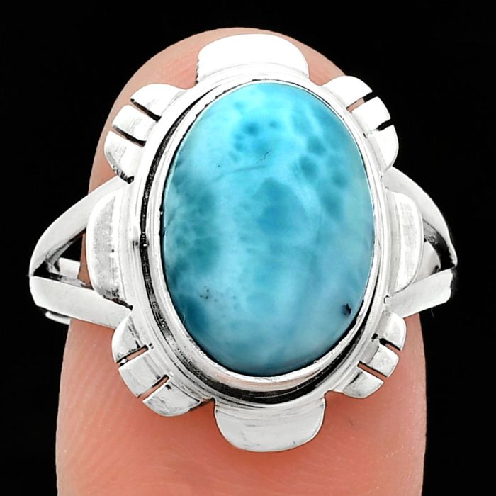 Larimar (Dominican Republic) Ring size-9 EXR02245 R-1342, 10x13 mm