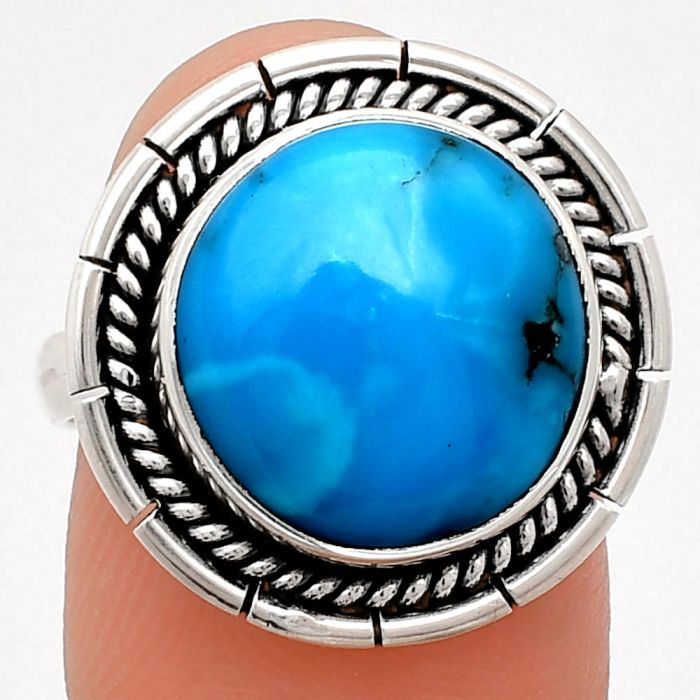 Natural Turquoise Morenci Mine Ring size-7 EXR02253 R-1728, 13x13 mm