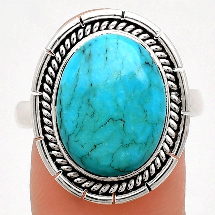 Natural Rare Turquoise Nevada Aztec Mt Ring size-10 EXR02254 R-1728, 12x16 mm