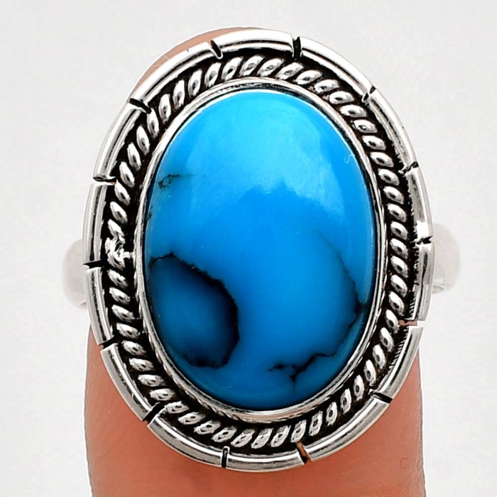 Natural Turquoise Morenci Mine Ring size-9 EXR02259 R-1728, 12x16 mm