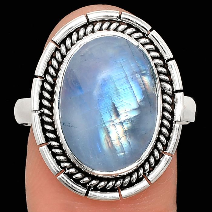 Rainbow Moonstone Ring size-10 EXR02274 R-1728, 11x16 mm