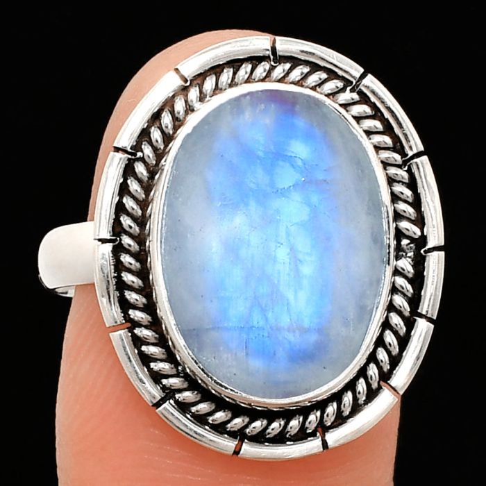 Rainbow Moonstone Ring size-9 EXR02277 R-1728, 11x15 mm