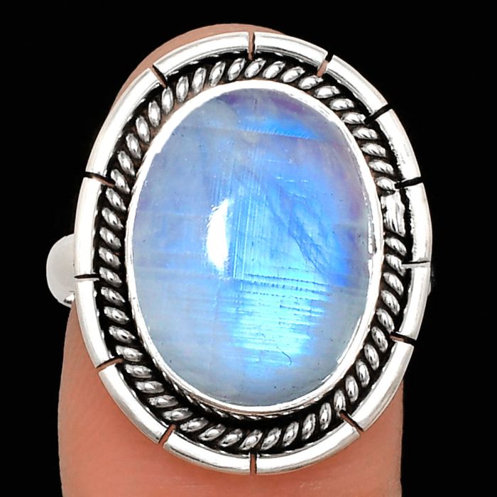 Rainbow Moonstone Ring size-8 EXR02278 R-1728, 12x16 mm