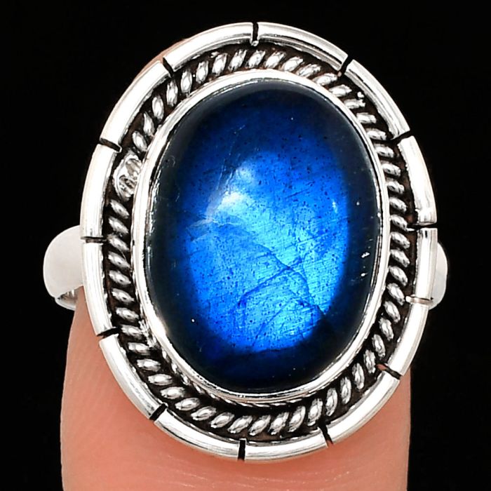 Blue Fire Labradorite Ring size-9 EXR02279 R-1728, 12x16 mm