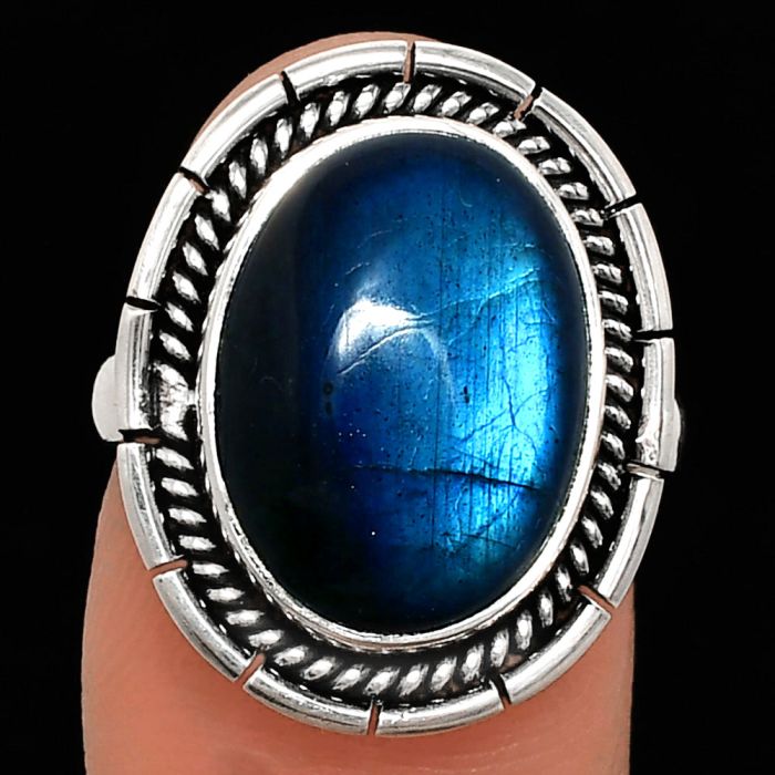 Blue Fire Labradorite Ring size-7 EXR02280 R-1728, 12x16 mm