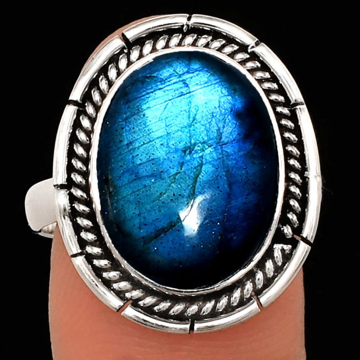 Blue Fire Labradorite Ring size-9 EXR02281 R-1728, 12x16 mm