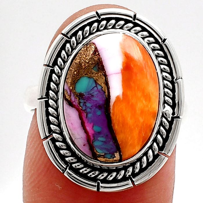 Kingman Orange Dahlia Turquoise Ring size-7 EXR02285 R-1728, 11x15 mm