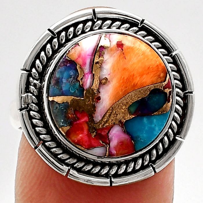 Kingman Orange Dahlia Turquoise Ring size-9 EXR02288 R-1728, 13x13 mm