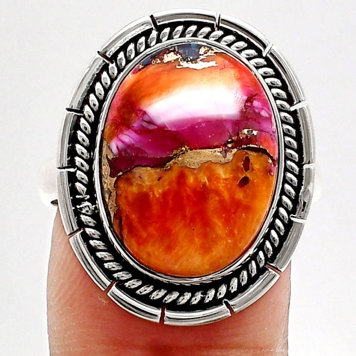 Kingman Orange Dahlia Turquoise Ring size-9 EXR02290 R-1728, 12x16 mm