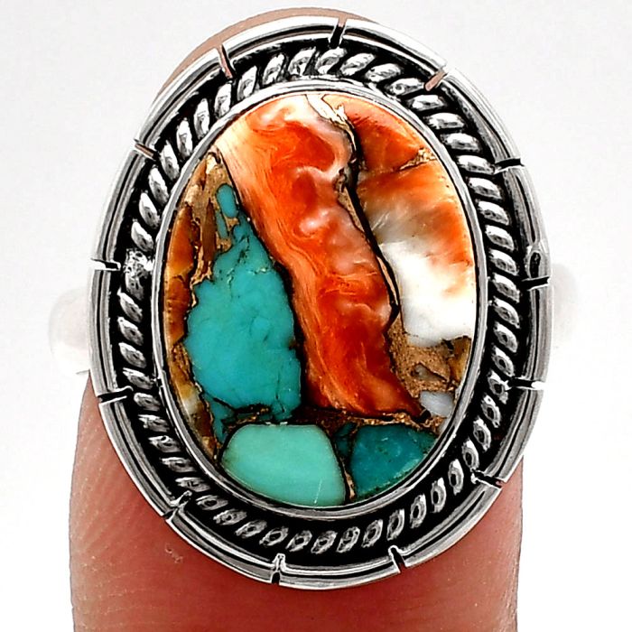 Spiny Oyster Turquoise Ring size-9 EXR02291 R-1728, 12x16 mm