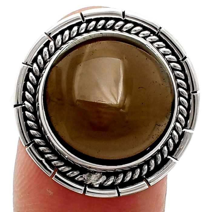 Smoky Quartz Cab Ring size-9 EXR02292 R-1728, 15x15 mm