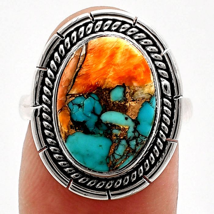 Spiny Oyster Turquoise Ring size-7 EXR02296 R-1728, 11x15 mm