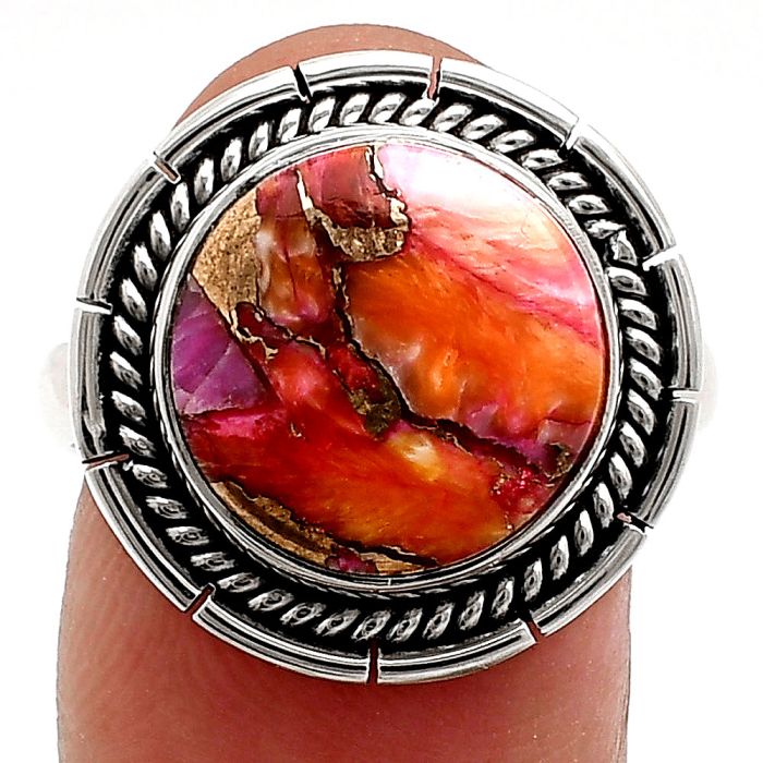 Kingman Orange Dahlia Turquoise Ring size-9 EXR02297 R-1728, 13x13 mm