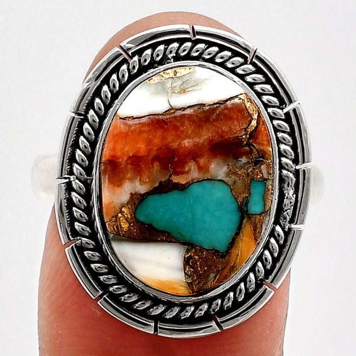 Spiny Oyster Turquoise Ring size-9 EXR02298 R-1728, 12x16 mm