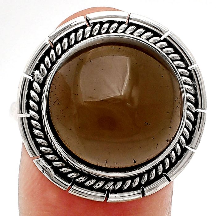 Smoky Quartz Cab Ring size-10 EXR02299 R-1728, 15x15 mm