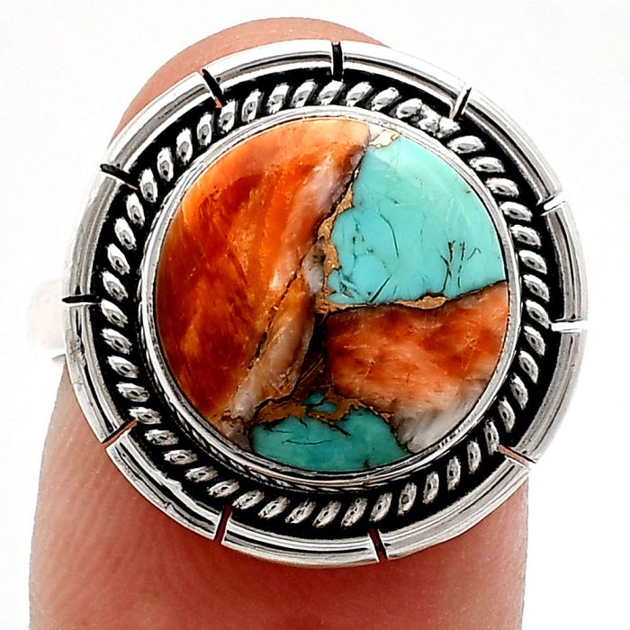 Spiny Oyster Turquoise Ring size-7 EXR02301 R-1728, 12x12 mm