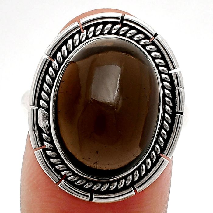 Smoky Quartz Cab Ring size-8 EXR02302 R-1728, 12x16 mm