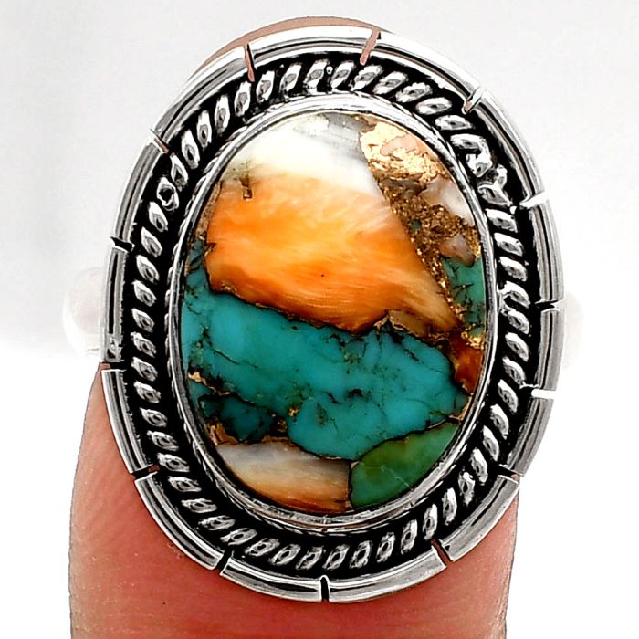 Spiny Oyster Turquoise Ring size-9 EXR02303 R-1728, 12x16 mm