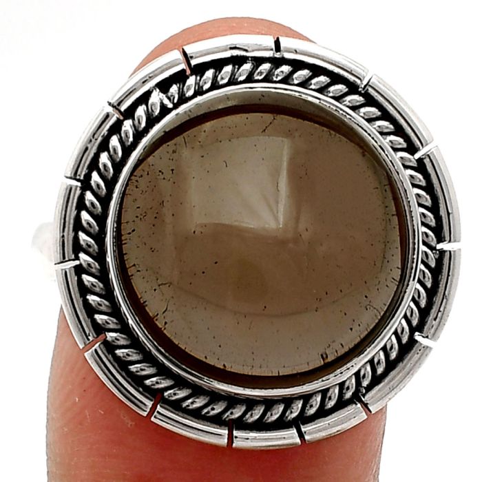 Smoky Quartz Cab Ring size-10 EXR02304 R-1728, 15x15 mm