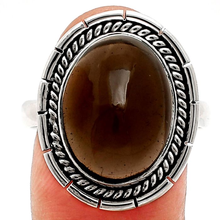 Smoky Quartz Cab Ring size-10 EXR02309 R-1728, 12x16 mm