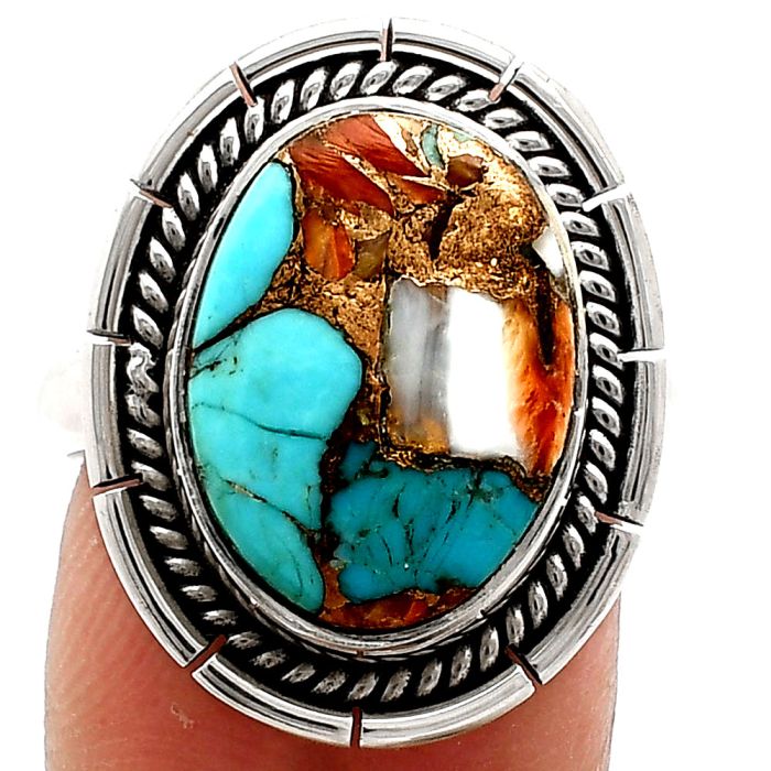 Spiny Oyster Turquoise Ring size-8 EXR02311 R-1728, 12x16 mm