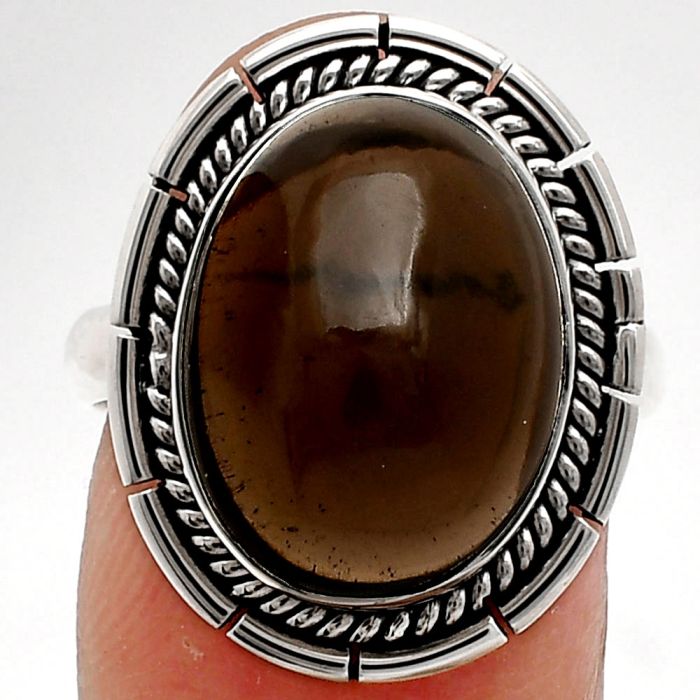 Smoky Quartz Cab Ring size-8 EXR02312 R-1728, 12x16 mm