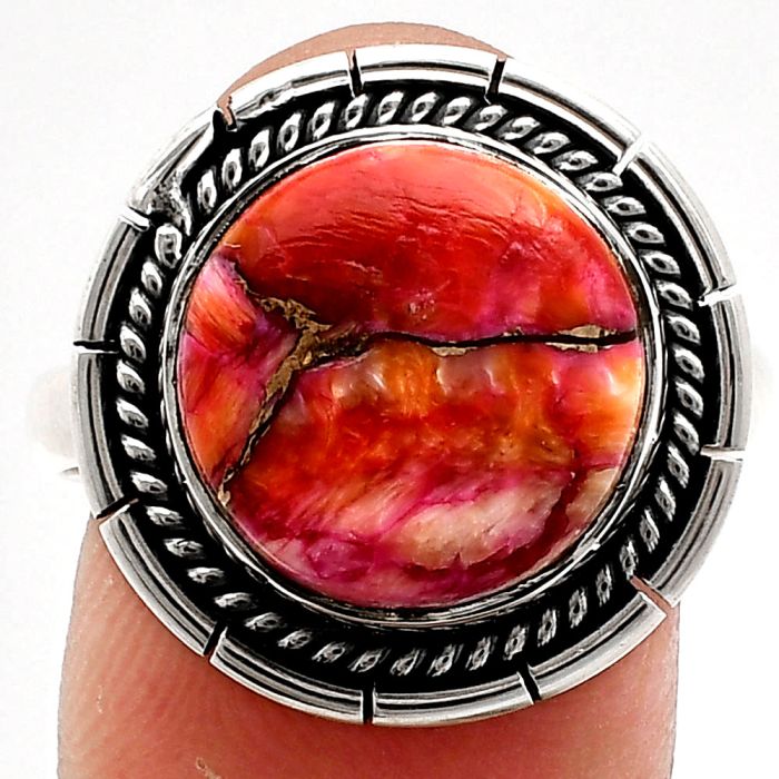 Kingman Orange Dahlia Turquoise Ring size-10 EXR02313 R-1728, 13x13 mm