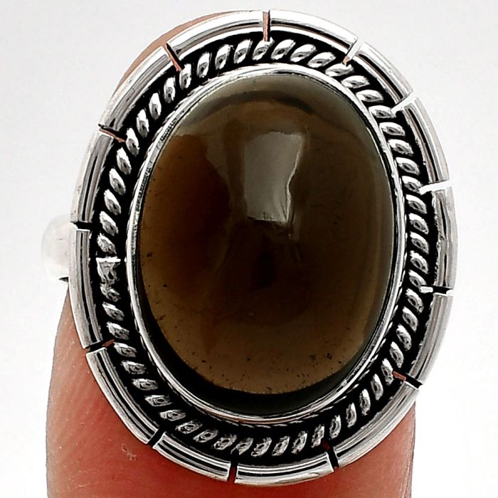 Smoky Quartz Cab Ring size-8 EXR02314 R-1728, 12x16 mm