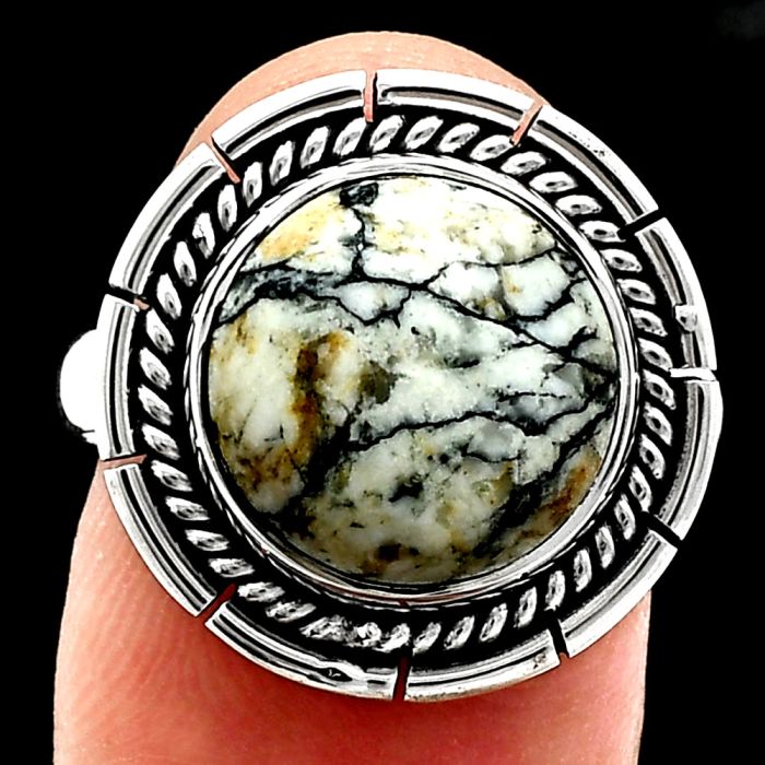 Authentic White Buffalo Turquoise Nevada Ring size-8 EXR02317 R-1728, 12x12 mm