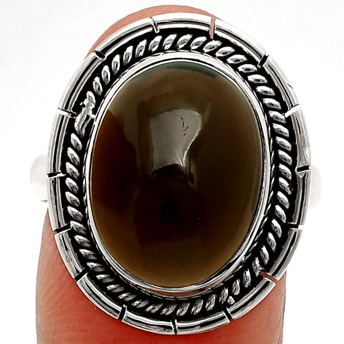 Smoky Quartz Cab Ring size-9 EXR02318 R-1728, 12x16 mm