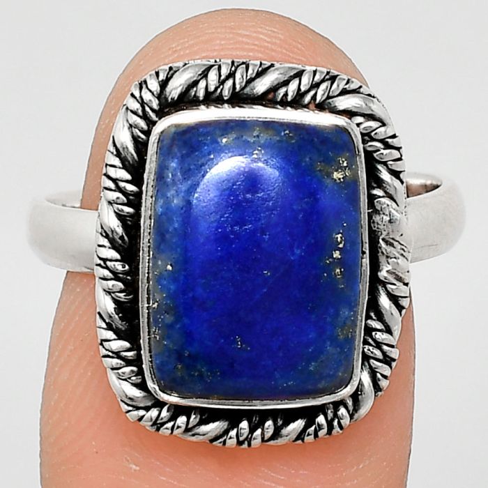 Lapis Lazuli Ring size-8.5 EXR02332 R-1013, 9x13 mm