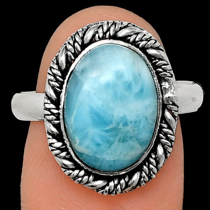 Larimar (Dominican Republic) Ring size-9 EXR02339 R-1013, 10x13 mm