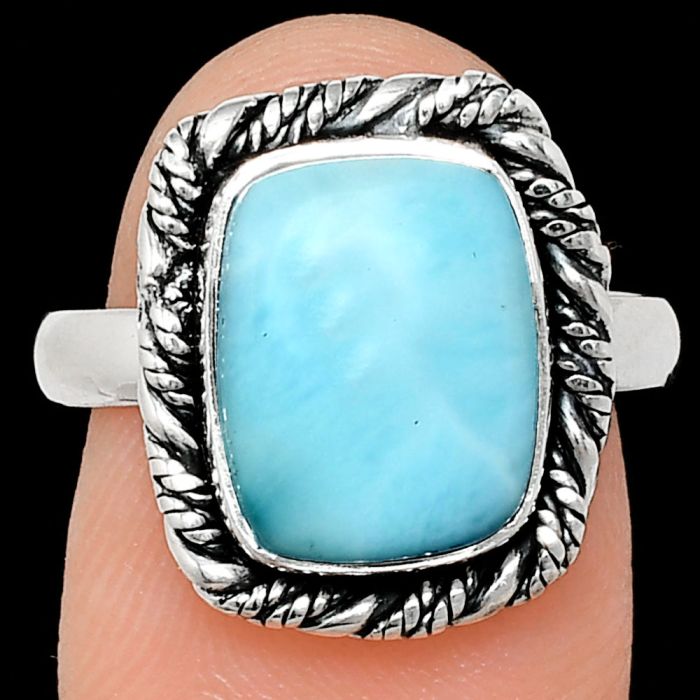 Larimar (Dominican Republic) Ring size-8 EXR02342 R-1013, 9x12 mm