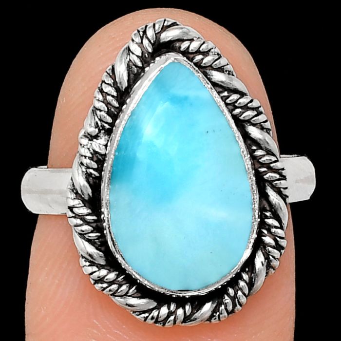 Larimar (Dominican Republic) Ring size-7 EXR02343 R-1013, 9x15 mm