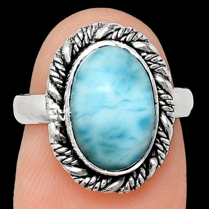 Larimar (Dominican Republic) Ring size-6 EXR02344 R-1013, 8x12 mm