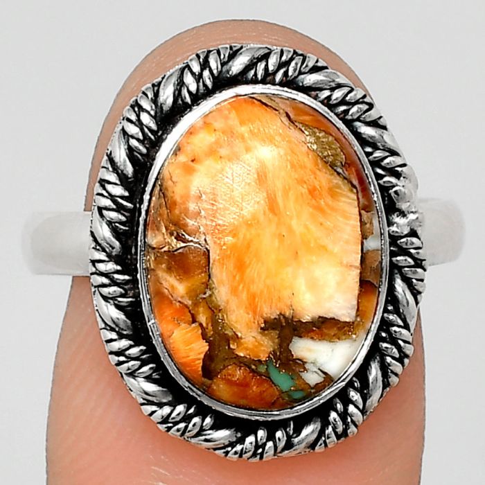 Spiny Oyster Turquoise Ring size-9 EXR02352 R-1013, 10x14 mm