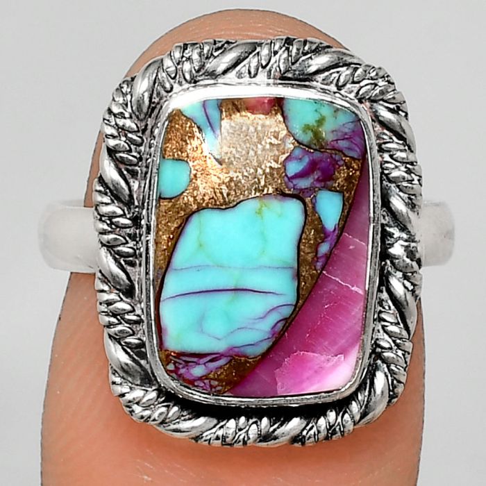 Kingman Pink Dahlia Turquoise Ring size-7 EXR02353 R-1013, 10x14 mm