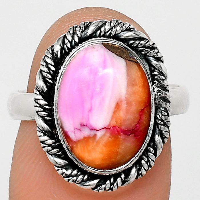 Kingman Orange Dahlia Turquoise Ring size-8 EXR02364 R-1013, 10x14 mm