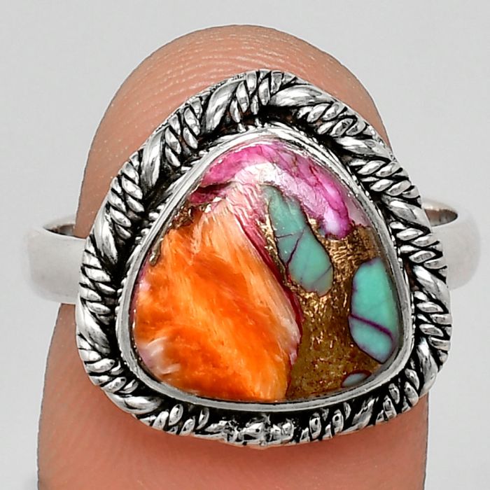 Kingman Orange Dahlia Turquoise Ring size-9 EXR02366 R-1013, 12x12 mm