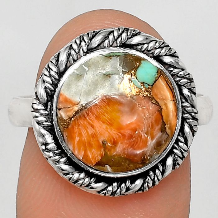 Spiny Oyster Turquoise Ring size-9 EXR02373 R-1013, 12x12 mm