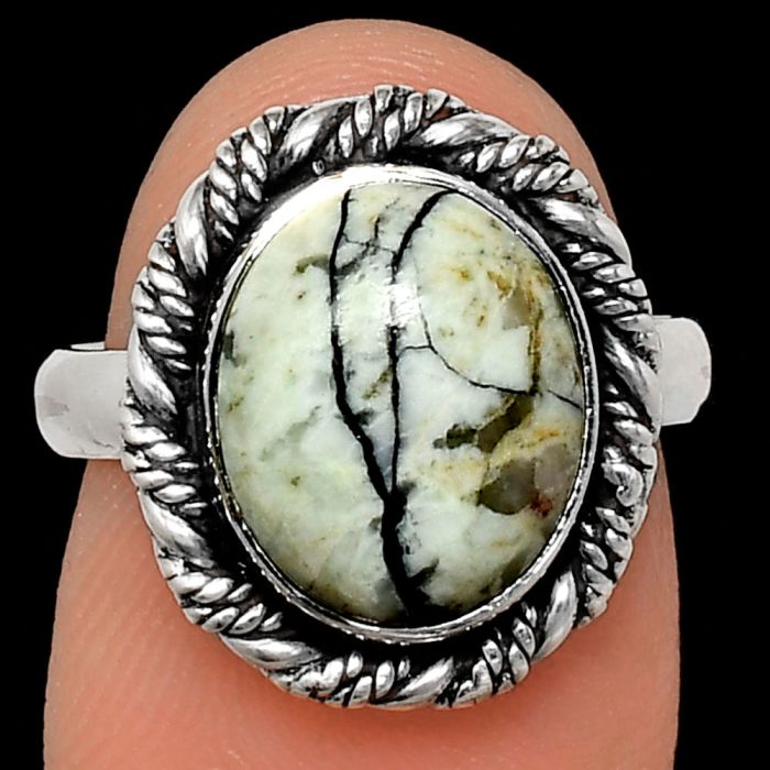 Authentic White Buffalo Turquoise Nevada Ring size-7 EXR02381 R-1013, 10x12 mm