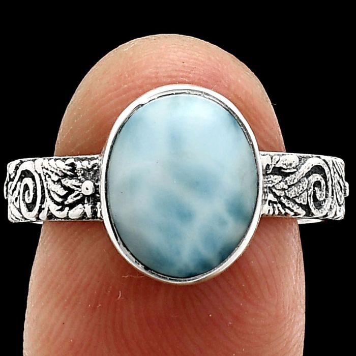 Larimar (Dominican Republic) Ring size-9 EXR02677 R-1055, 9x11 mm